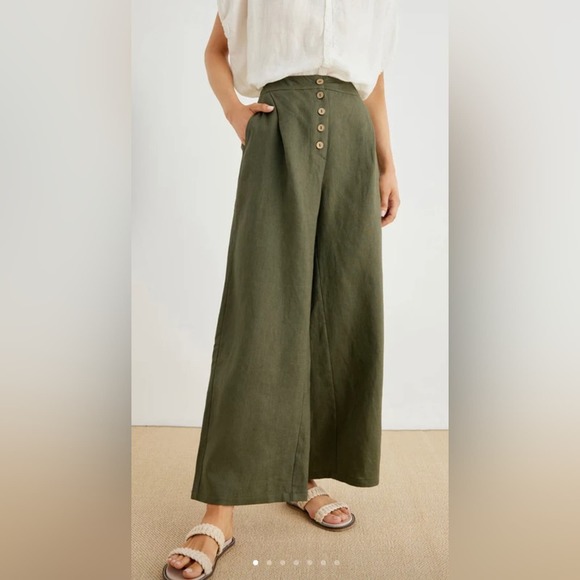 NWT Grae Cove Thalia 100% Linen Button-Fly Palazzo Pants Size Large - Picture 4 of 10